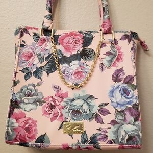 Betsey Johnson Pink Floral Handbag with Gold Chain